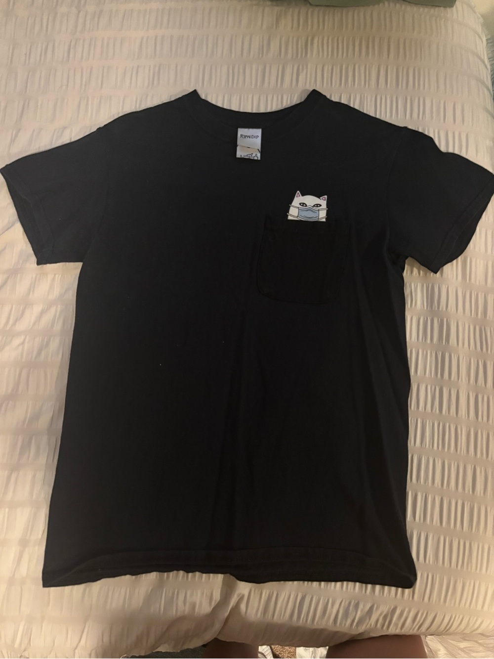 Ripndip Black Tee with Peekaboo Cat Pocket Graphic